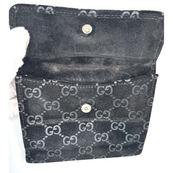 Gucci Black GG Monogram Suede Bifold Wallet with Snap Closure - Picture 3 of 8